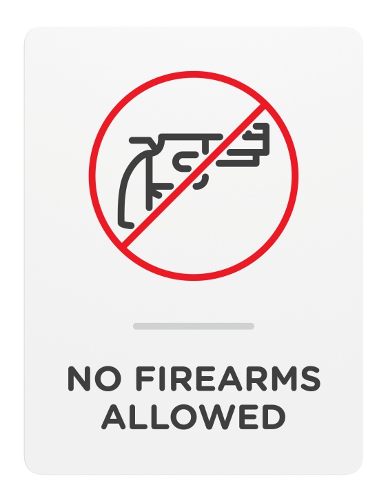 No Firearms Allowed_Sign_Door-Wall Mount_8x 6_6mm Thick Solid Surface Sign with Inlay Resins_Self AdhesiveProhibition sign